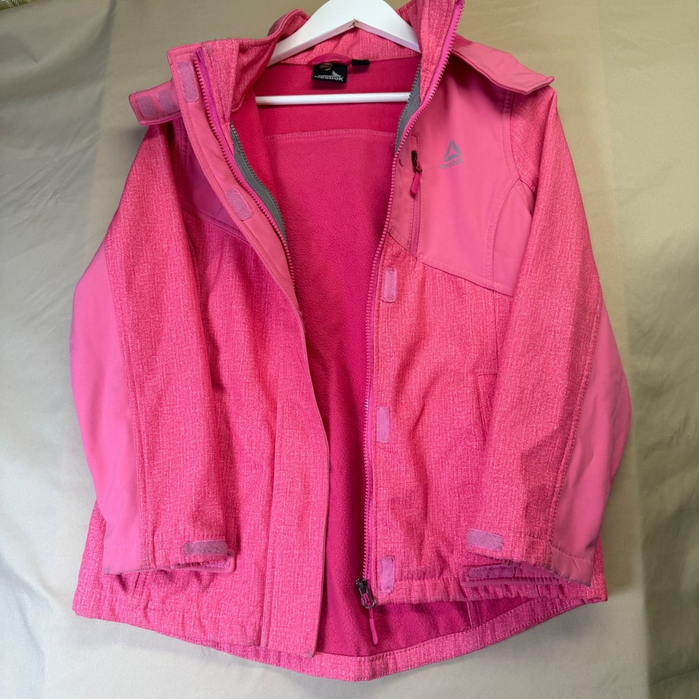 Reebok Girls Pink Hooded Softshell Jacket Full Zip Coat Size Large 14